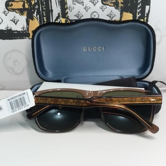 ✨ Brand New Gucci GG0911S 003 Sunglasses – Brown Frame with Green Lenses ✨ - Picture 4 of 14